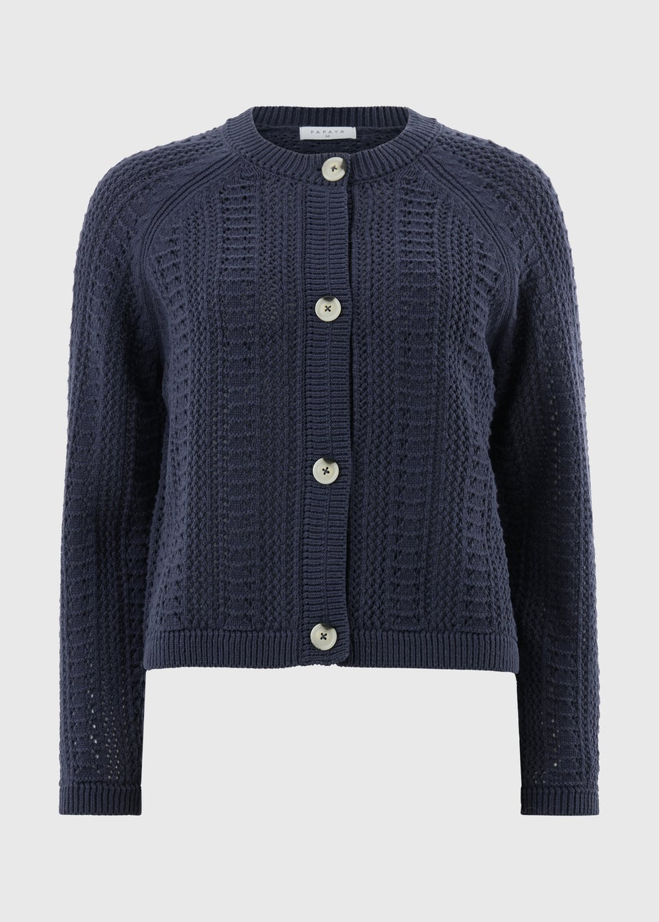 Navy Pointelle Stitch Cardigan
