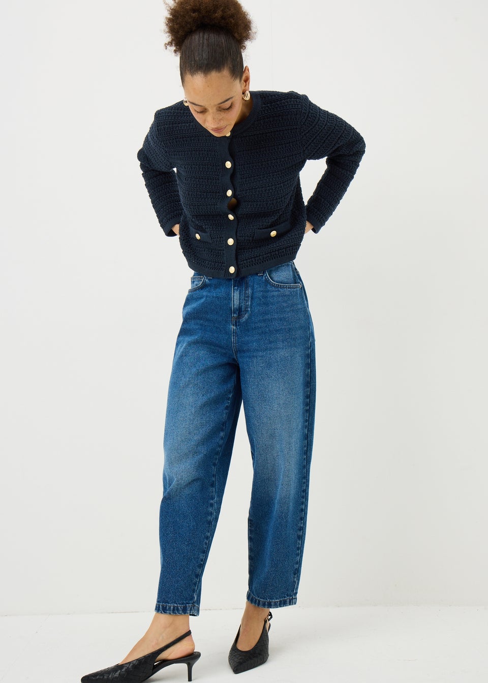 Navy Pointelle Stitch Cardigan