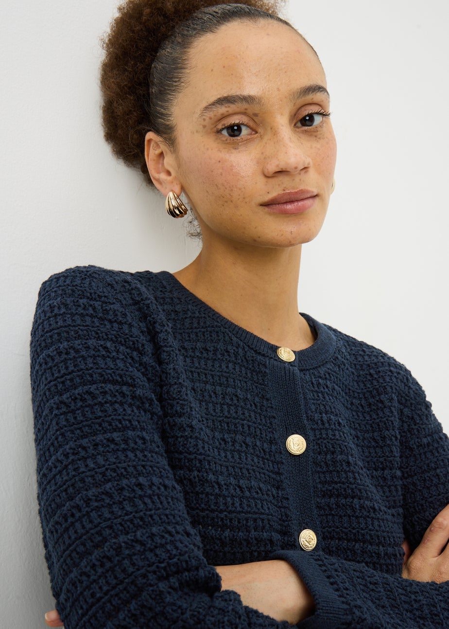 Navy Pointelle Stitch Cardigan