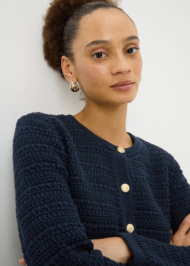 Navy Pointelle Stitch Cardigan