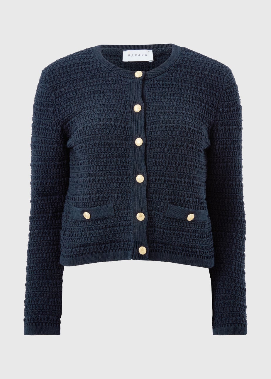 Navy Pointelle Stitch Cardigan