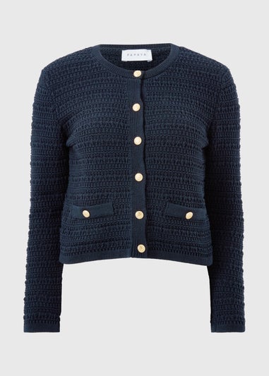 Navy Pointelle Stitch Cardigan