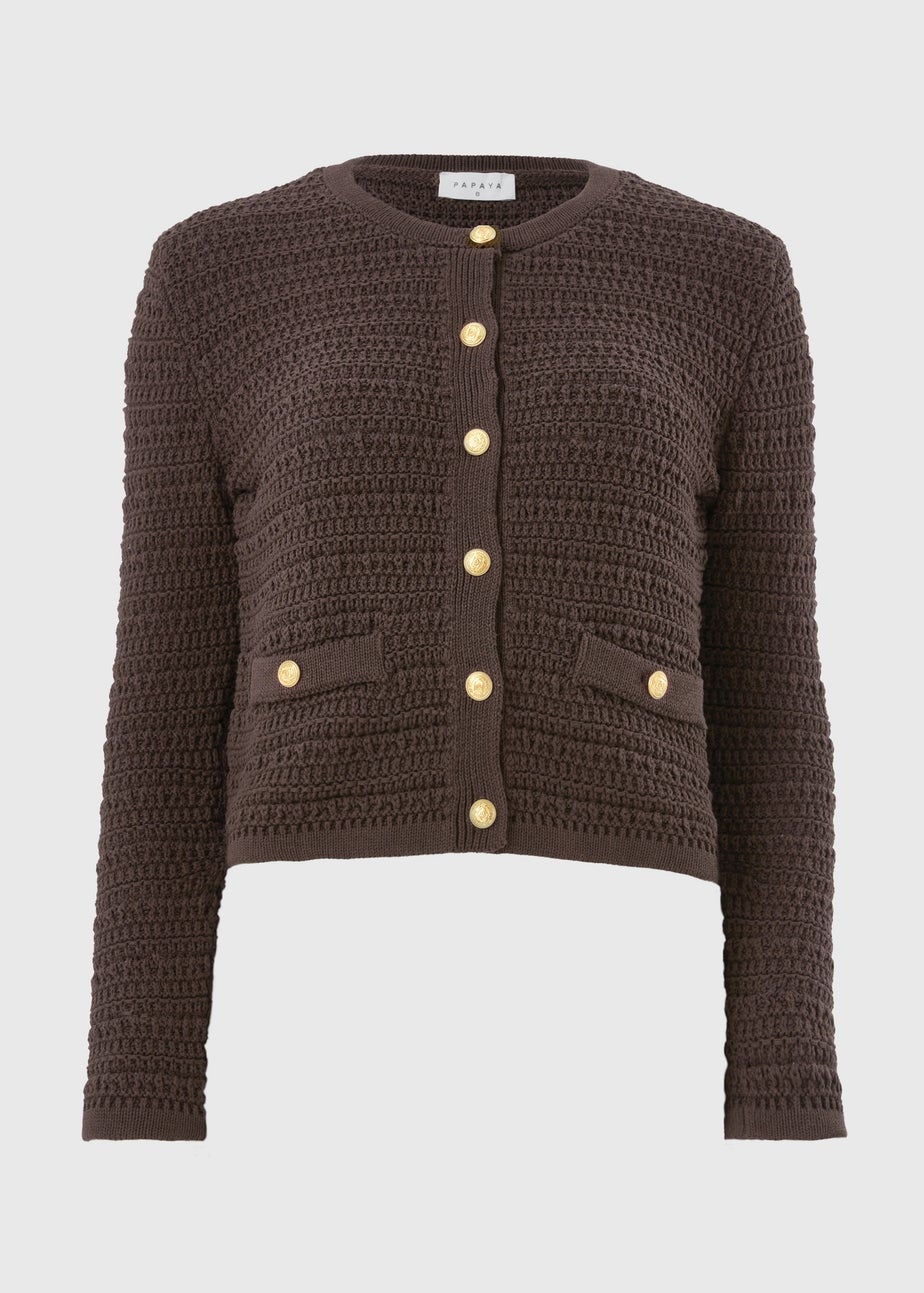 Chocolate Brown Stitch Button Cardigan