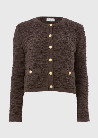 Chocolate Brown Stitch Button Cardigan