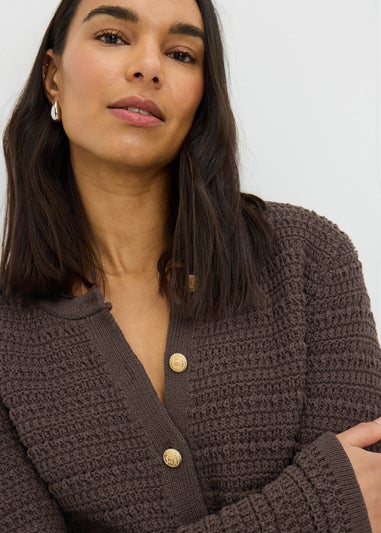 Chocolate Brown Stitch Button Cardigan