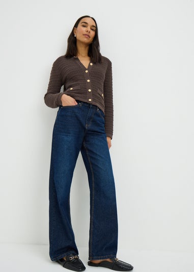 Chocolate Brown Stitch Button Cardigan