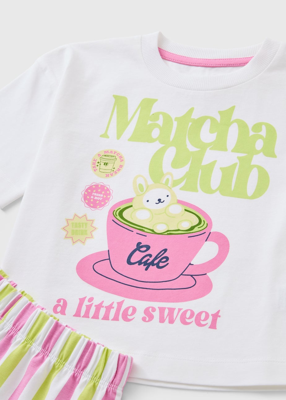 Girls White Matcha Club Stripe Short Pyjama Set (7-13yrs)