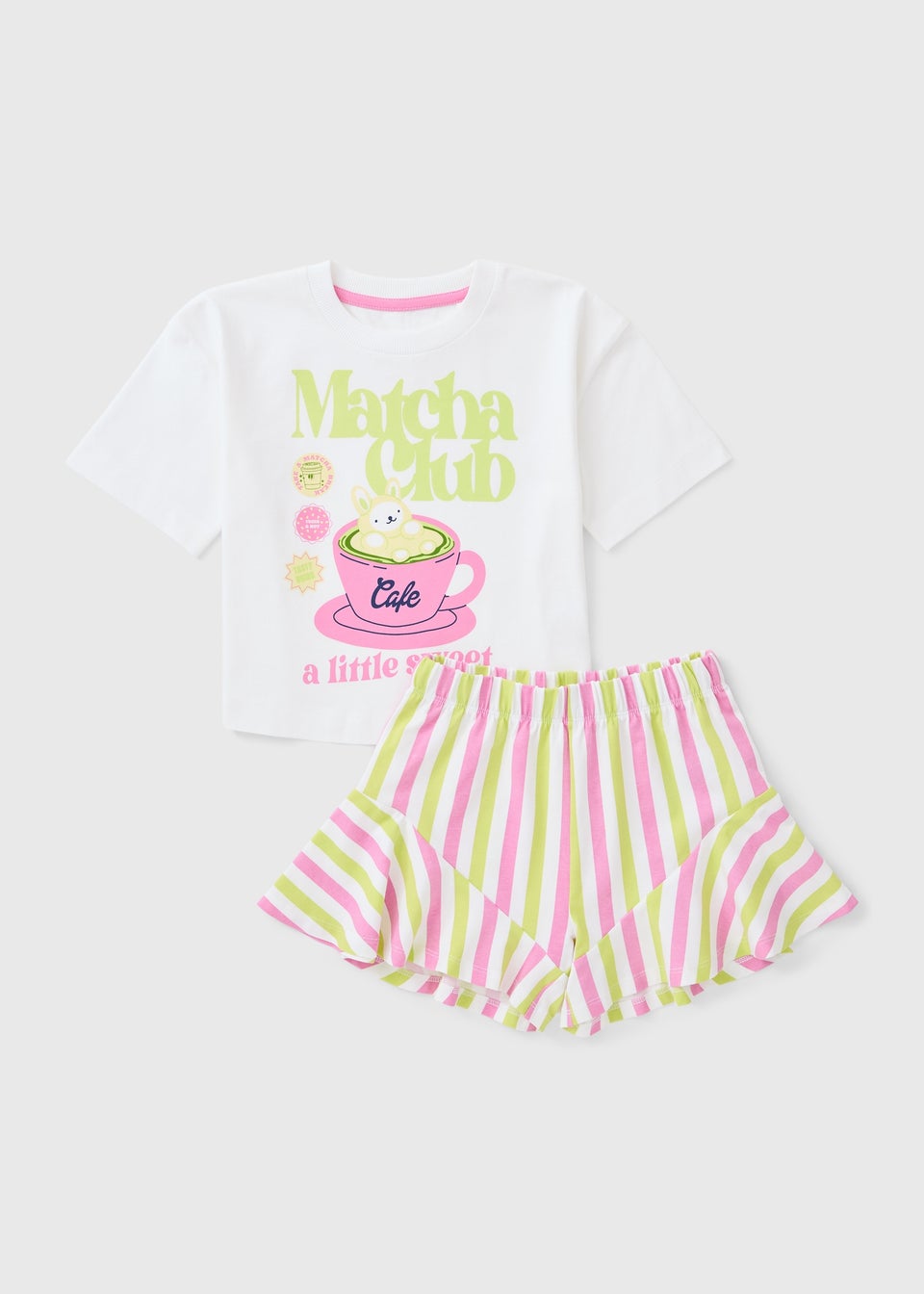 Girls White Matcha Club Stripe Short Pyjama Set (7-13yrs)