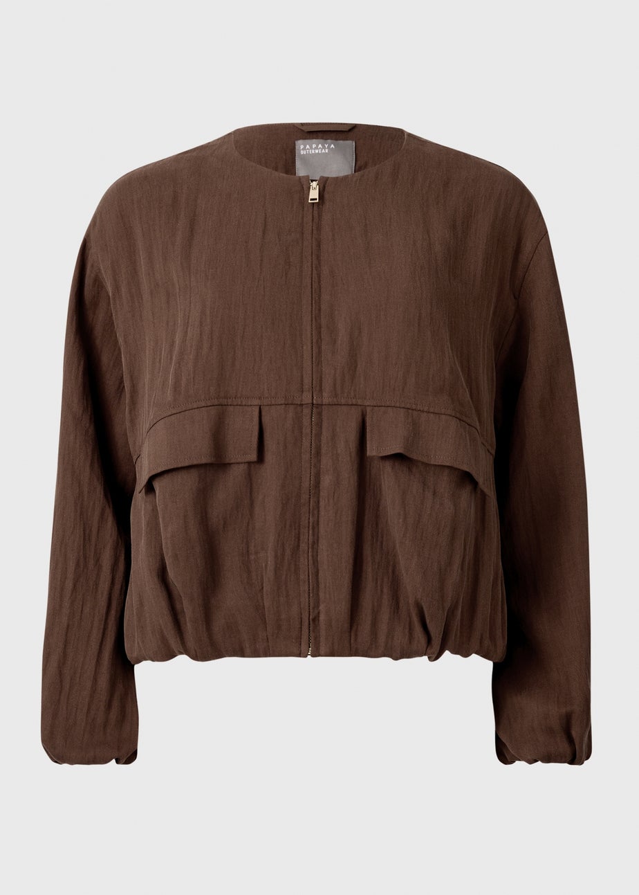 Chocolate Brown Lyocell Bomber Jacket