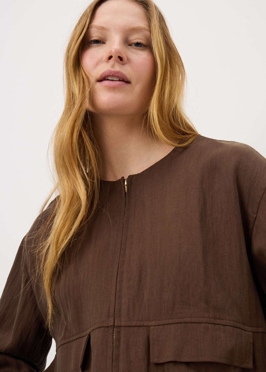 Chocolate Brown Lyocell Bomber Jacket