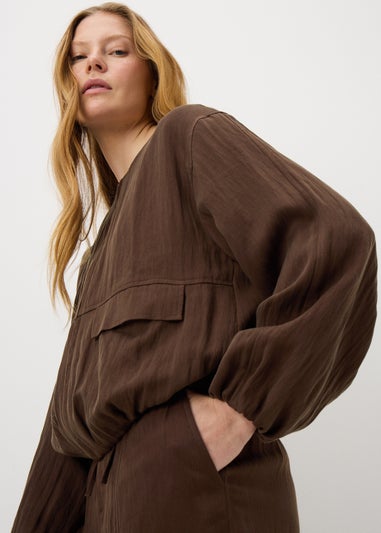 Chocolate Brown Lyocell Bomber Jacket