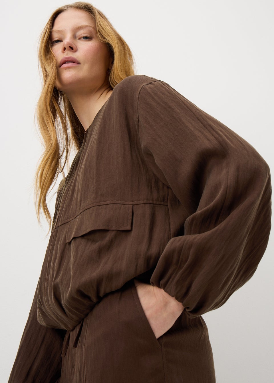 Chocolate Brown Lyocell Bomber Jacket