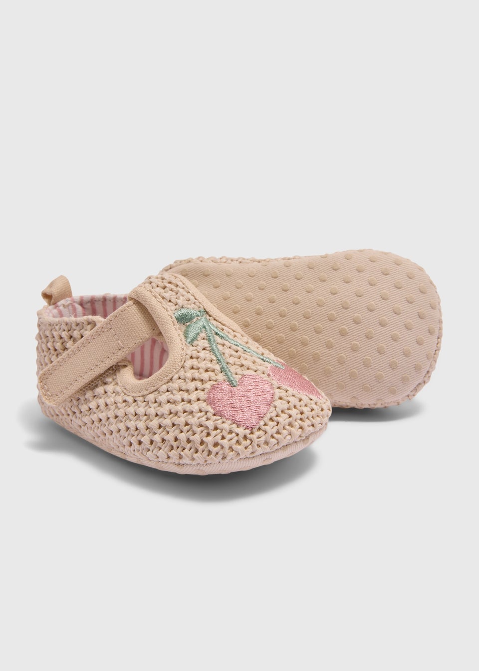 Baby Cream Cherry Crochet T Bar Shoes (Newborn-18mths)