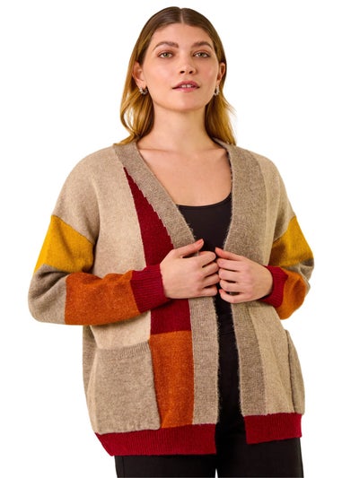 Roman Beige Colour Block Knit Cardigan