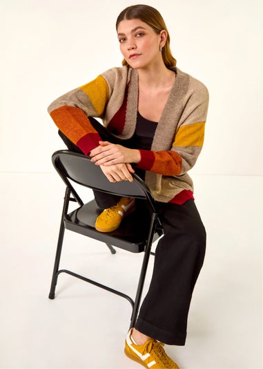 Roman Beige Colour Block Knit Cardigan