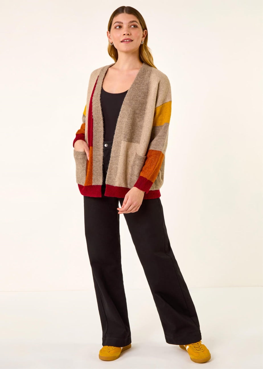 Roman Beige Colour Block Knit Cardigan