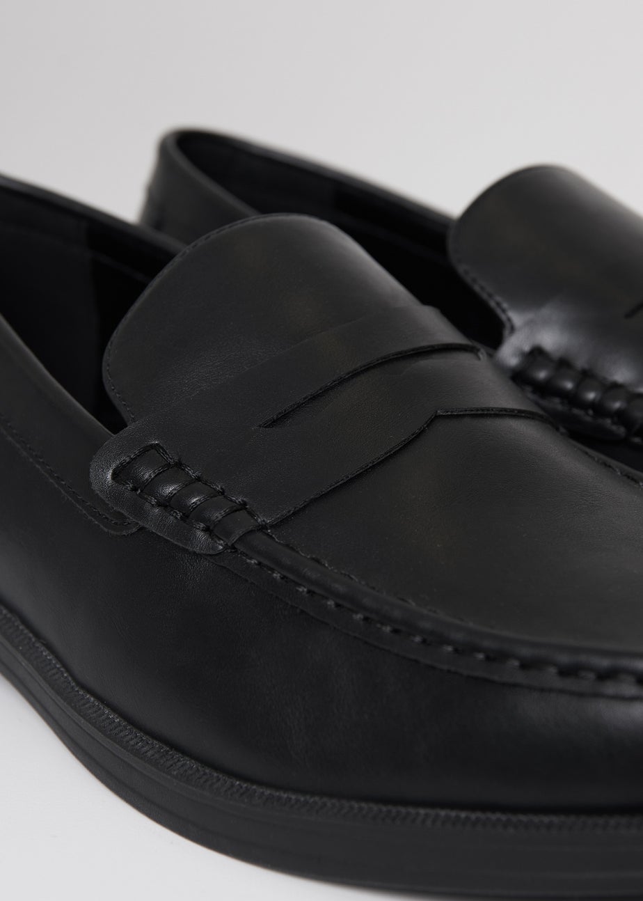 Threadbare Black Faux Leather Slip On Loafers