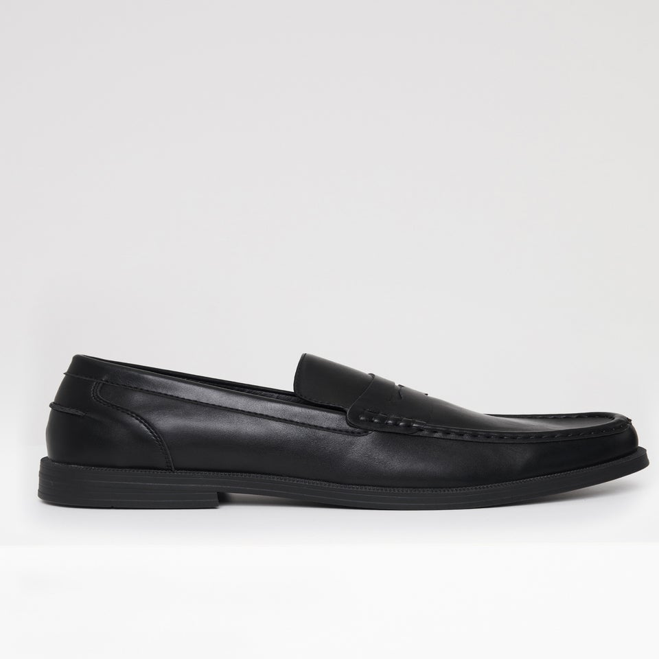 Threadbare Black Faux Leather Slip On Loafers