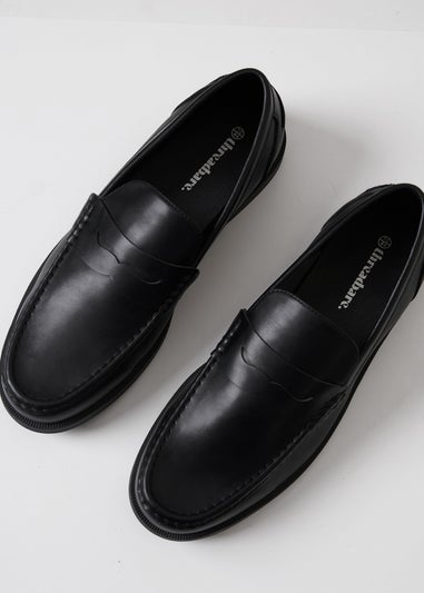 Threadbare Black Faux Leather Slip On Loafers