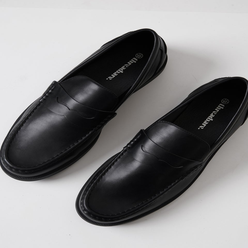 Threadbare Black Faux Leather Slip On Loafers