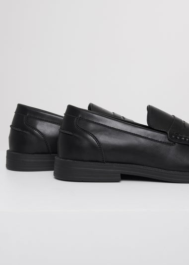 Threadbare Black Faux Leather Slip On Loafers