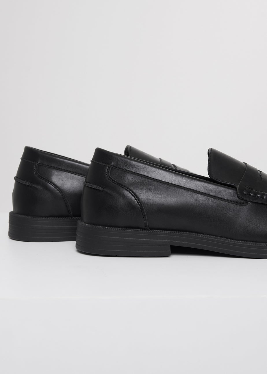 Threadbare Black Faux Leather Slip On Loafers
