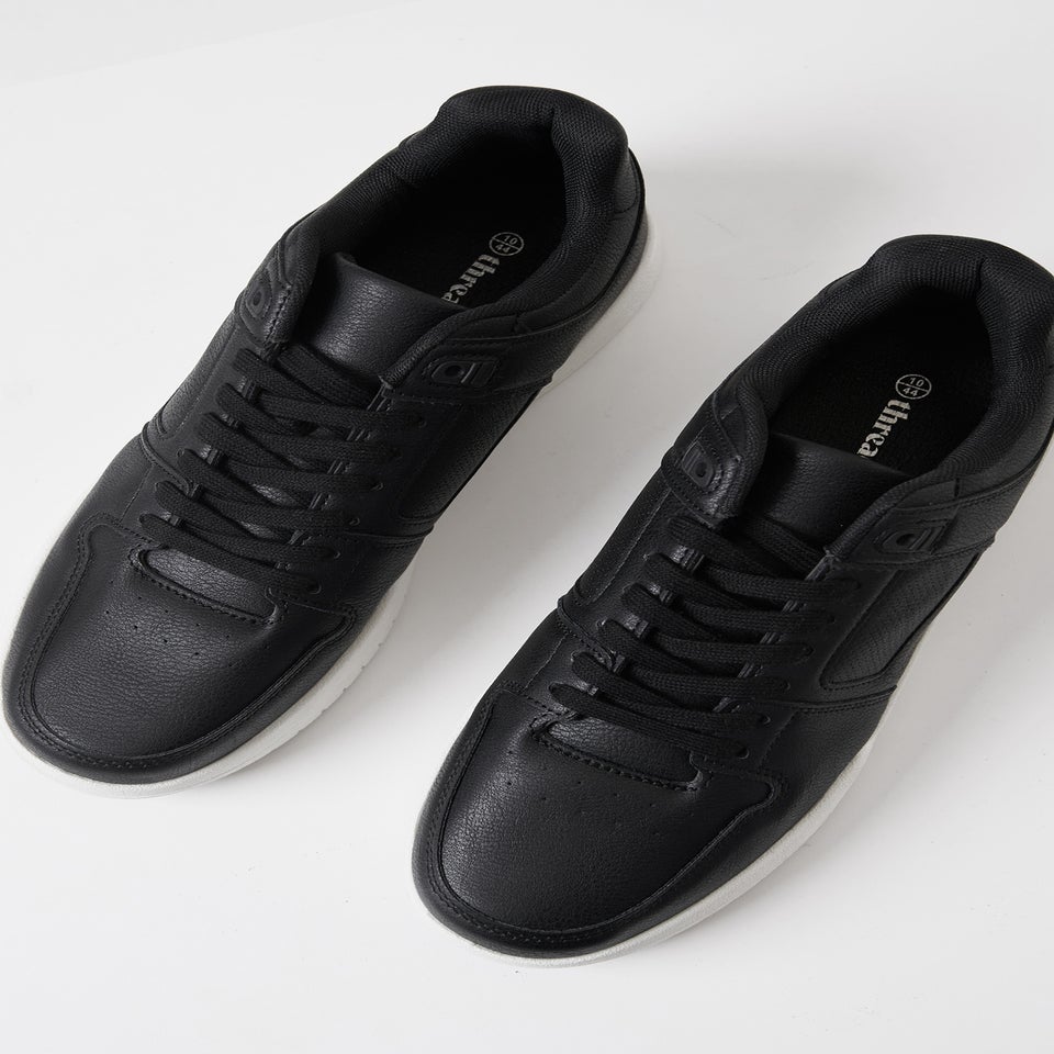 Threadbare Black Lace Up Court Trainers