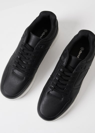 Threadbare Black Lace Up Court Trainers