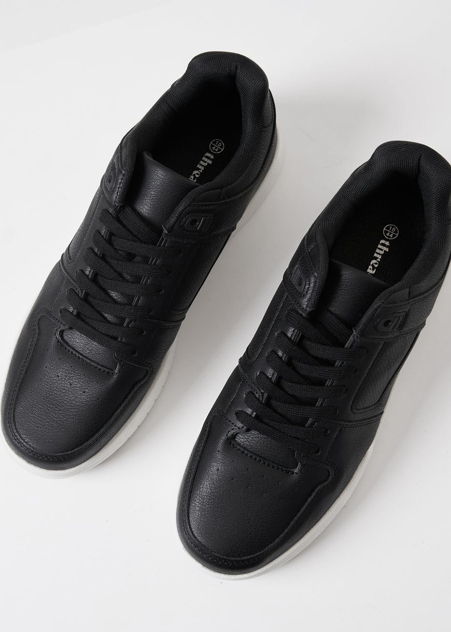 Threadbare Black Lace Up Court Trainers