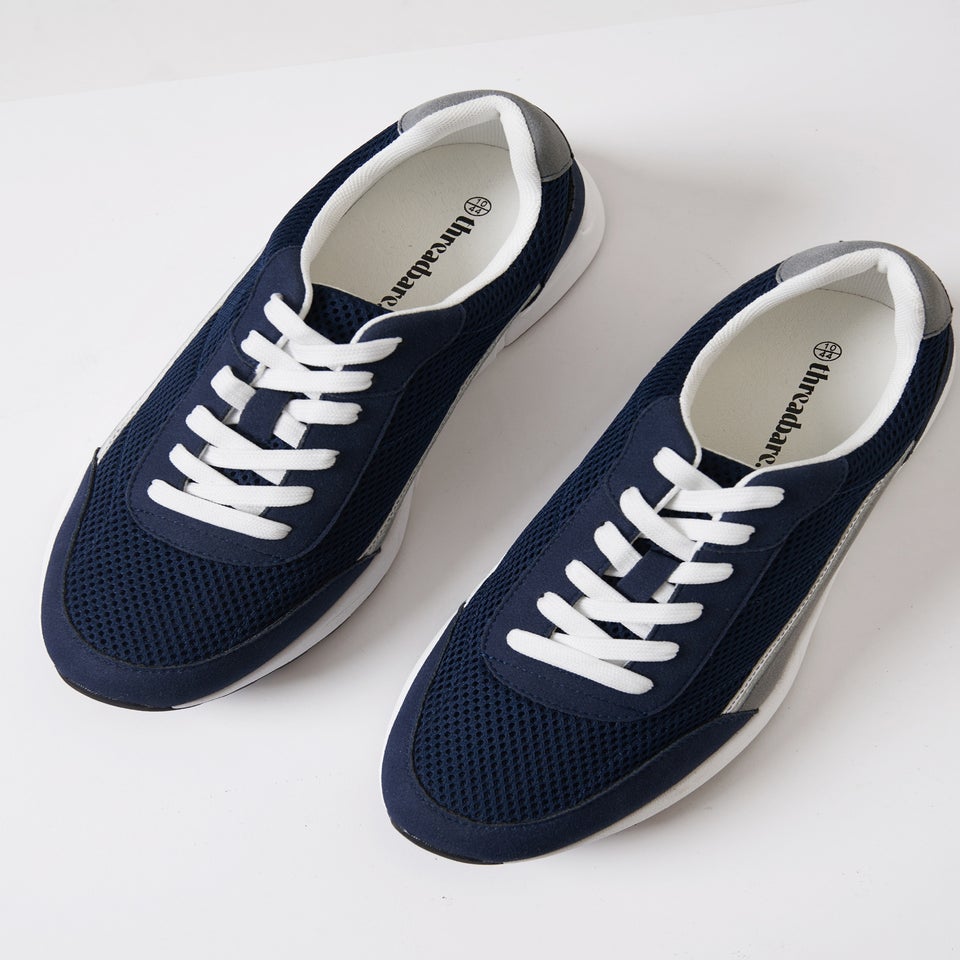 Threadbare Navy Retro Lace Up Trainers