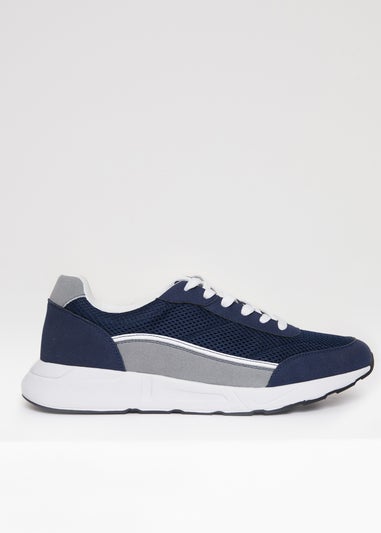 Threadbare Navy Retro Lace Up Trainers