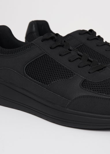 Threadbare Black Lace Up Casual Trainers