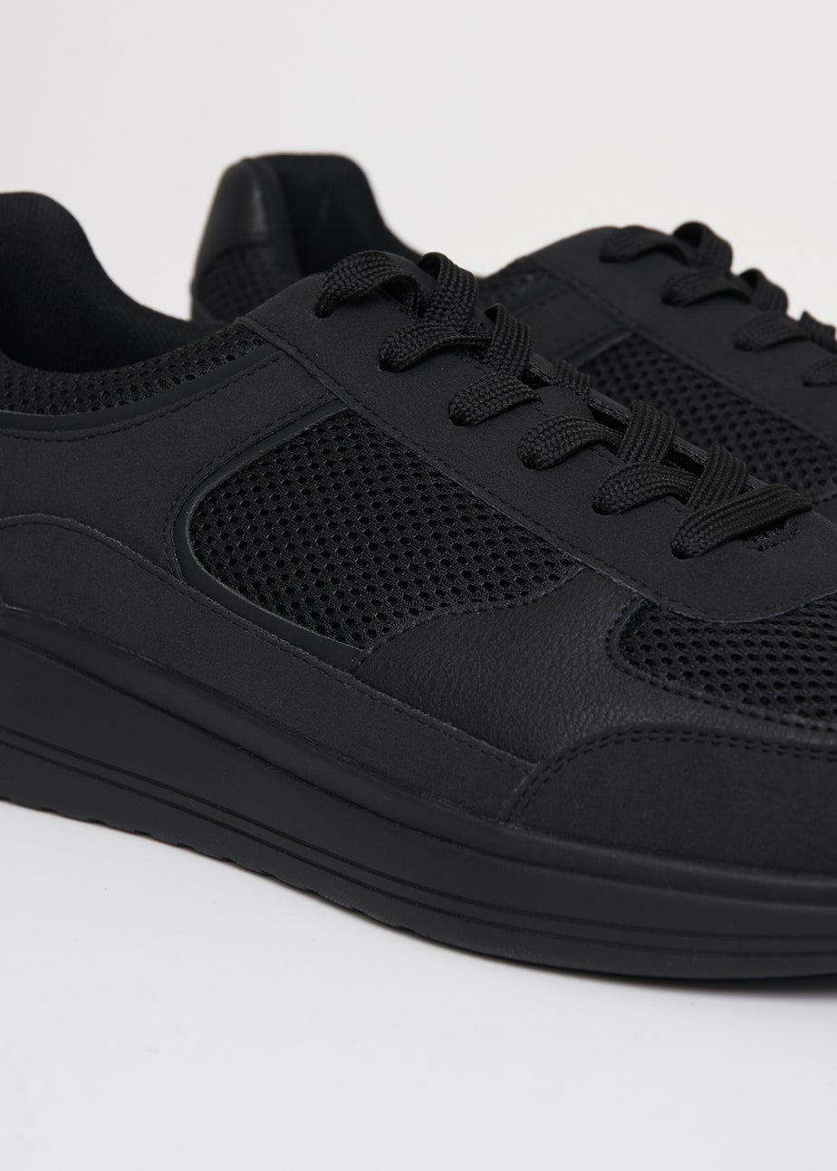 Threadbare Black Lace Up Casual Trainers