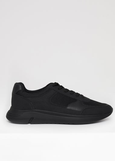 Threadbare Black Lace Up Casual Trainers