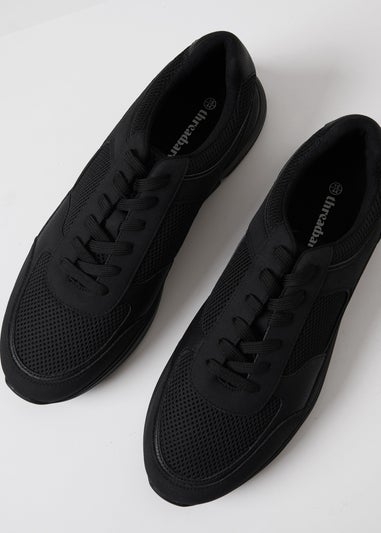 Threadbare Black Lace Up Casual Trainers