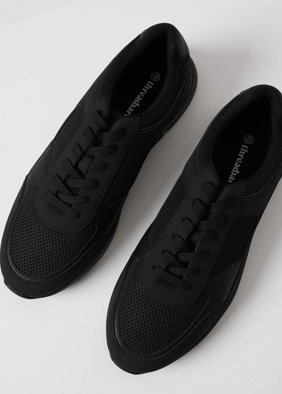 Threadbare Black Lace Up Casual Trainers