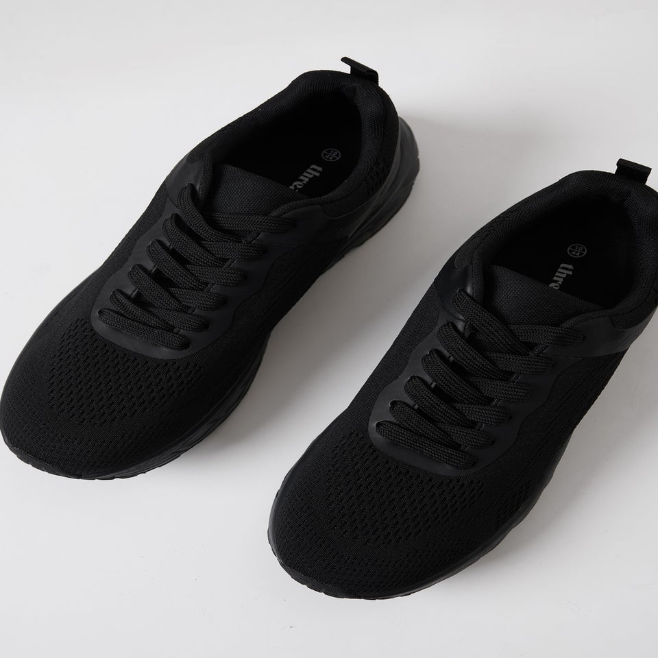 Threadbare Black Textured Slip On Trainers