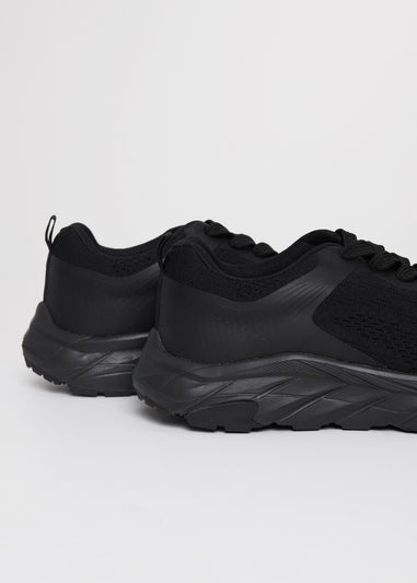 Threadbare Black Textured Slip On Trainers