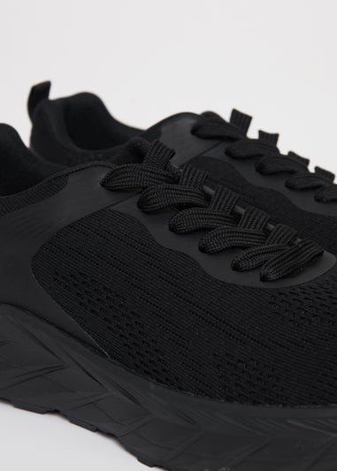 Threadbare Black Textured Slip On Trainers