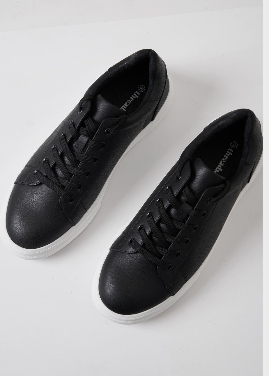 Threadbare Black Lace Up Court Trainers