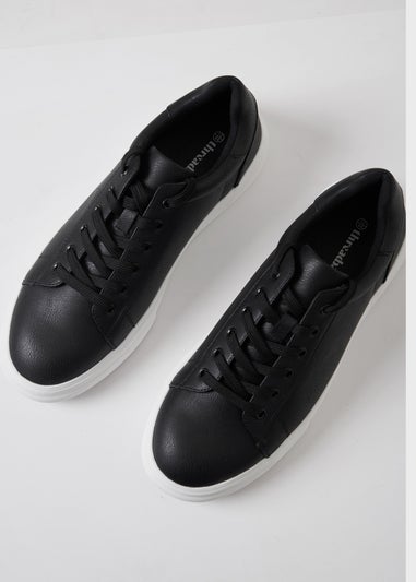 Threadbare Black Lace Up Court Trainers