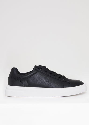 Threadbare Black Lace Up Court Trainers