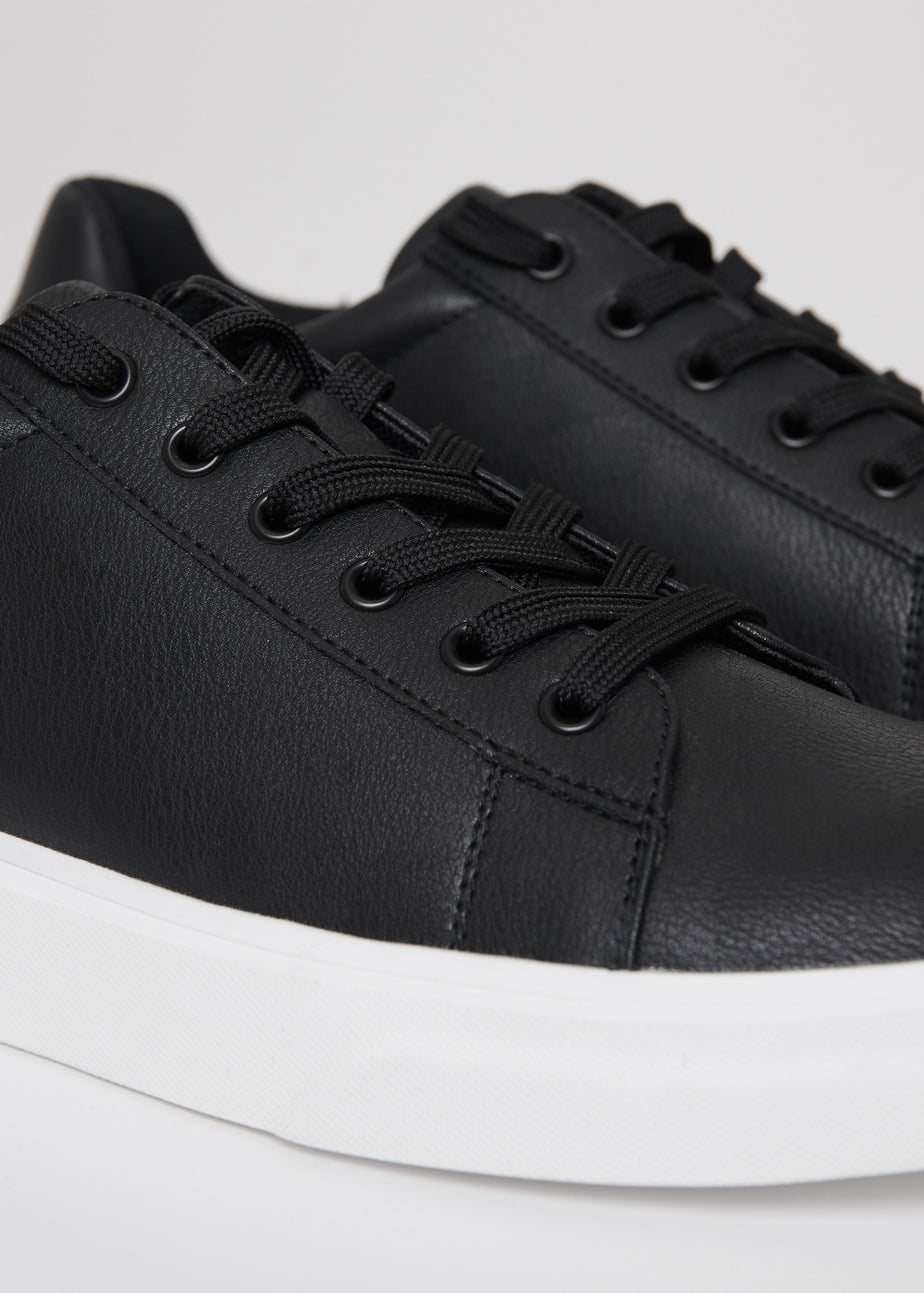 Threadbare Black Lace Up Court Trainers