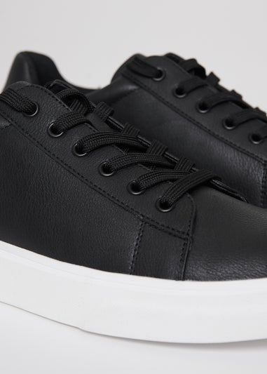 Threadbare Black Lace Up Court Trainers