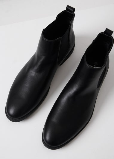 Threadbare Black Faux Leather Slip On Chelsea Boots