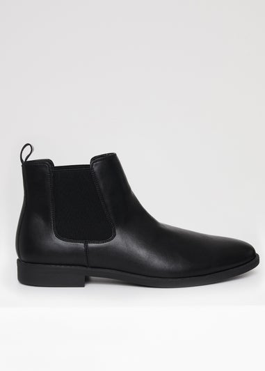 Threadbare Black Faux Leather Slip On Chelsea Boots