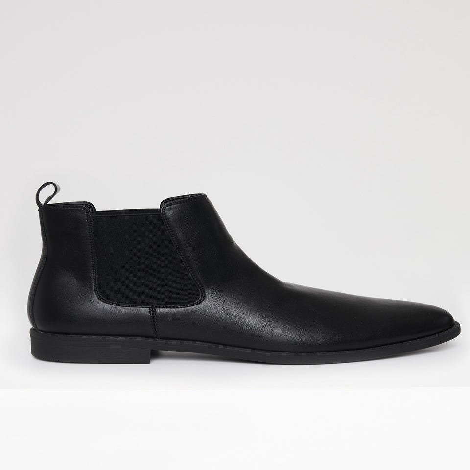 Threadbare Black Faux Leather Slip On Chelsea Boots