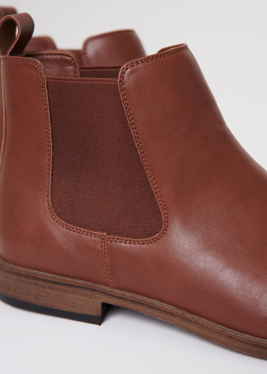 Threadbare Brown Faux Leather Slip On Chelsea Boots