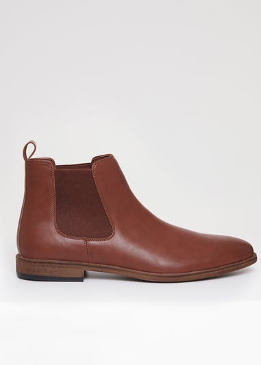 Threadbare Brown Faux Leather Slip On Chelsea Boots