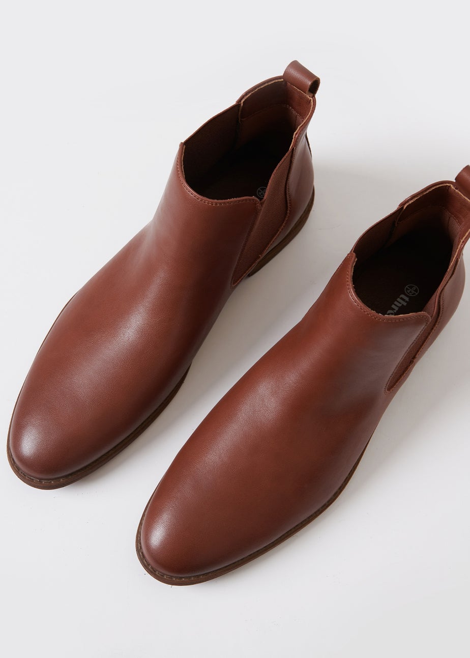 Threadbare Brown Faux Leather Slip On Chelsea Boots